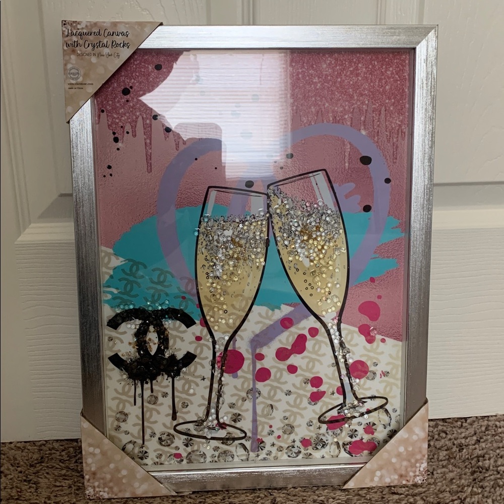 FASHION INSPIRED Champagne Glass Graffiti Art Picture - Framed with Glass Front